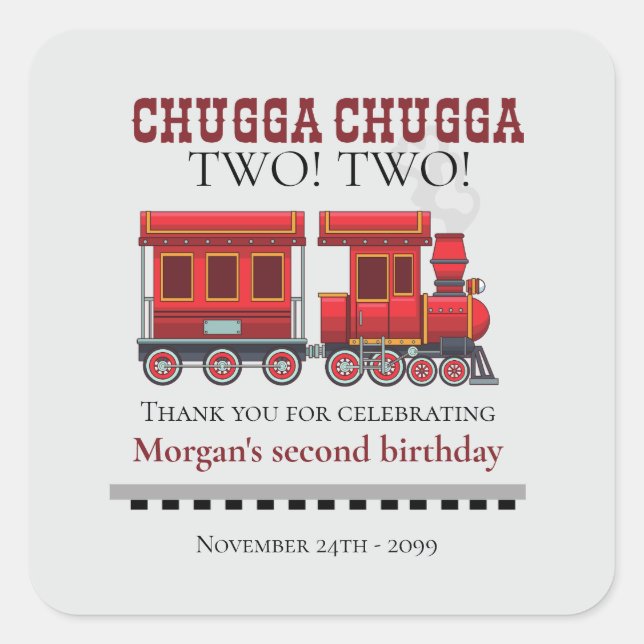 2nd Birthday Party Cute Red Western Train Square Sticker (Front)