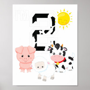 2nd Birthday Party Farm Animals Cow Number 2 Year  Poster