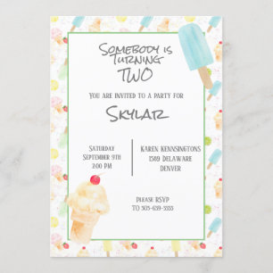 2nd Birthday Party Ice Cream and Popsicles Invitation