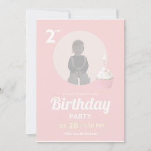 2nd Birthday Party Invitation Pink Cupcake Photo