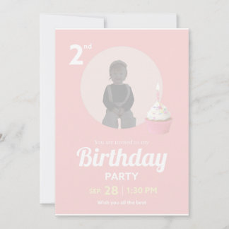 2nd Birthday Party Invitation Pink Cupcake Photo