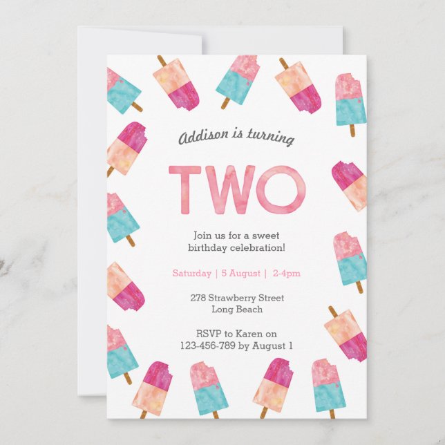 2nd Birthday Party | Popsicle Ice cream invitation (Front)