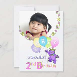 2nd Birthday Party Princess Bear Custom Photo Invitation