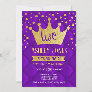 2nd Birthday Party - Royal Purple Gold Invitation