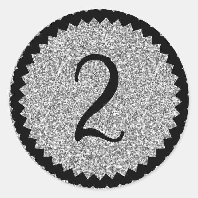 2nd Birthday Party Silver Glitter Classic Round Sticker (Front)