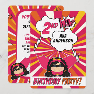 2nd Birthday Party Superhero Pink Comic for Girls Invitation