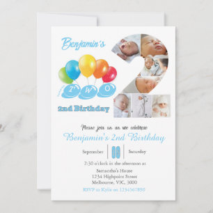 2nd birthday photo collage number 2 Boy Invitation