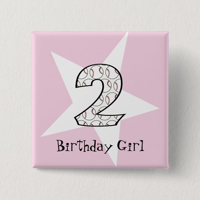 2nd Birthday Pink Baseball Star Button (Front)