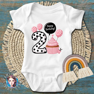 2nd Birthday Pink Cupcake Baby Bodysuit