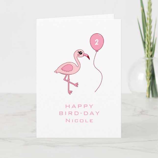 2nd Birthday Pink Flamingo Happy Bird-day Card (Front)