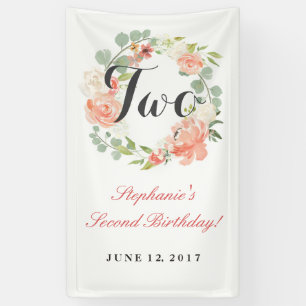 2nd Birthday Pink Floral Wreath Two Banner