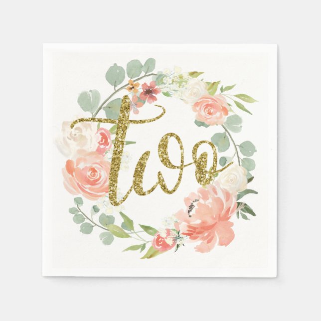 2nd Birthday Pink Gold Floral Wreath Napkin (Front)