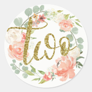 2nd Birthday Pink Gold Floral Wreath Sticker
