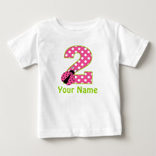 2nd Birthday Pink Green Ladybug Personalised Shirt (Front)