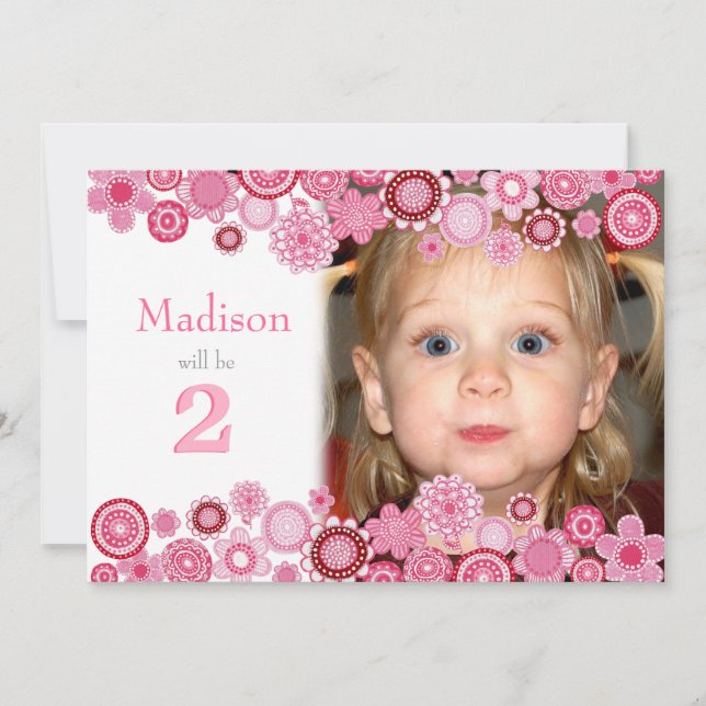 2nd Birthday Pink Party Number Photo Invitation (Front)