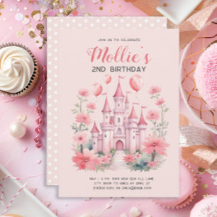 2nd Birthday Pink Princess Castle Balloons Invitation