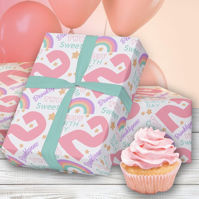 2nd Birthday Pink Rainbow Wrapping Paper (Creator Uploaded)