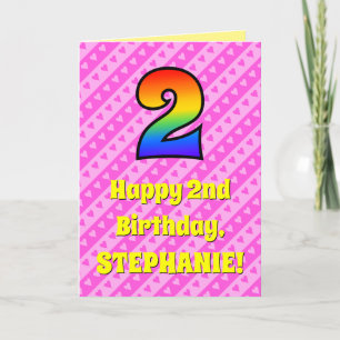 2nd Birthday: Pink Stripes & Hearts, Rainbow # 2 Card