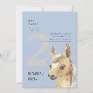 2nd Birthday Pony Blue Birthday Party Invitation