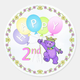 2nd Birthday Princess Bear Happy Classic Round Sticker