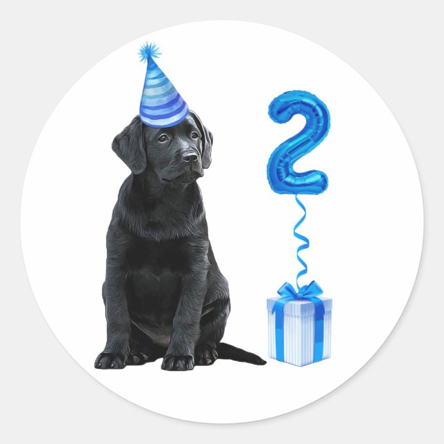 2nd Birthday Puppy Theme- Cute Dog Blue Boy Pawty Classic Round Sticker (Front)