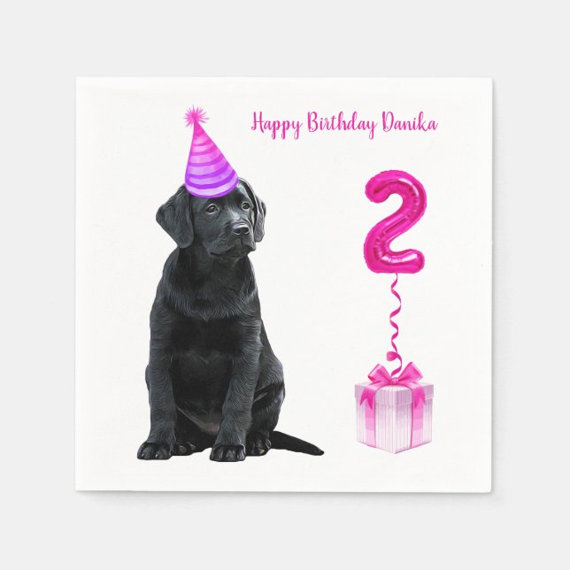 2nd Birthday Puppy Theme- Cute Dog Pink Girl Pawty Napkin (Front)