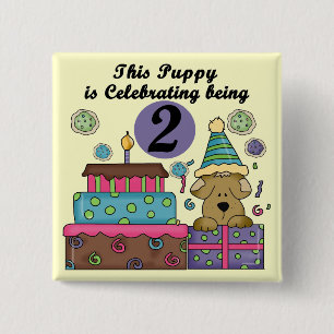 2nd Birthday Puppy Tshirts and Gifts 15 Cm Square Badge