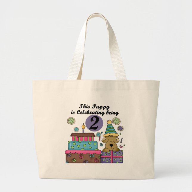 2nd Birthday Puppy Tshirts and Gifts Large Tote Bag (Front)