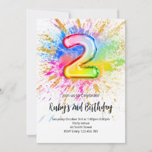 2nd Birthday Rainbow Paint Splash Invitation