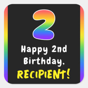 2nd Birthday: Rainbow Spectrum # 2, Custom Name Square Sticker