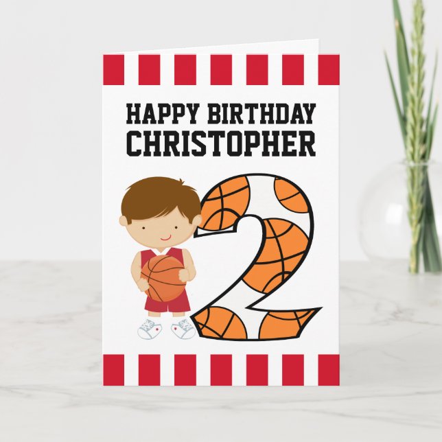 2nd Birthday Red and White Basketball Player v2 Card (Front)