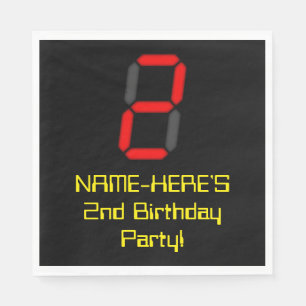 2nd Birthday: Red Digital Clock Style "2" + Name Napkin