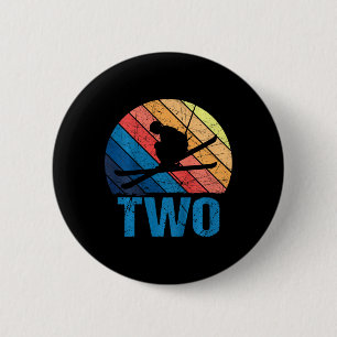 2nd Birthday Retro Ski Skiing 2 Year Old Boys Girl 6 Cm Round Badge