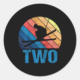 2nd Birthday Retro Ski Skiing 2 Year Old Boys Girl Classic Round Sticker