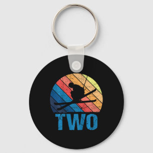2nd Birthday Retro Ski Skiing 2 Year Old Boys Girl Key Ring