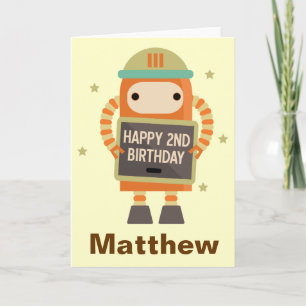 2nd Birthday Robot vintage personalised card