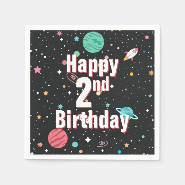 2nd Birthday Rocket Ships and Planets  Napkin (Front)