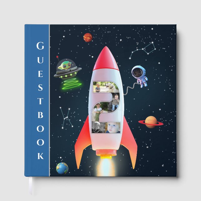 2nd Birthday Rocket Space | Huge One Photo Collage Guest Book (Front)