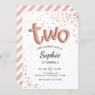 2nd Birthday - Rose Gold White Invitation