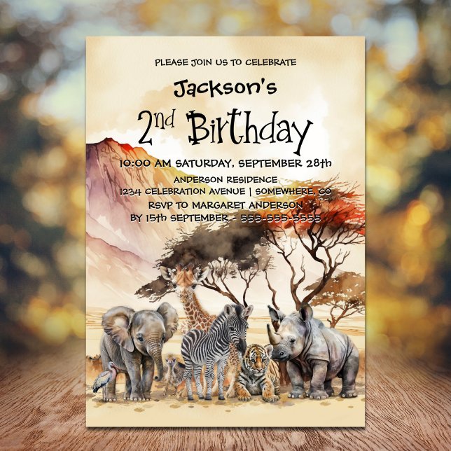 2nd Birthday Safari Animals Birthday Invitation (Creator Uploaded)