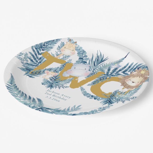 2nd Birthday Safari Animals Custom Paper Plate (Angled)