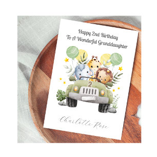 2nd Birthday Safari Car Trio Birthday Card