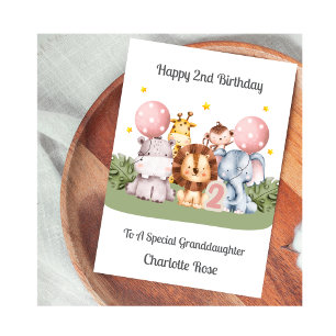 2nd Birthday Safari Leaf Animals Card
