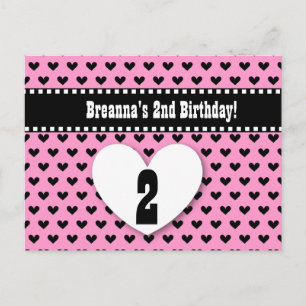 2nd Birthday Save Date Birthday A4 Black Heart Announcement Postcard