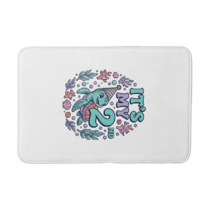 2nd Birthday Sea Turtle Vintage Engraving Design_1 Bath Mat