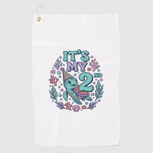 2nd Birthday Sea Turtle Vintage Engraving Design_1 Golf Towel