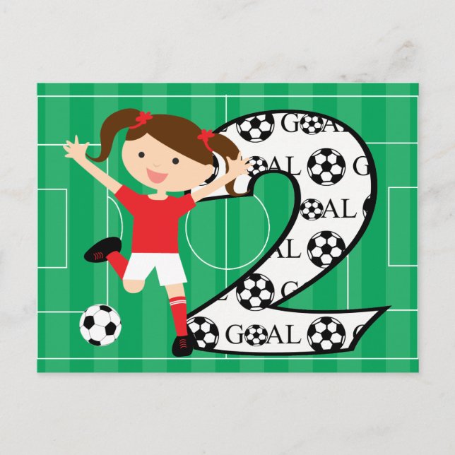 2nd Birthday Soccer Girl Red and White Postcard (Front)