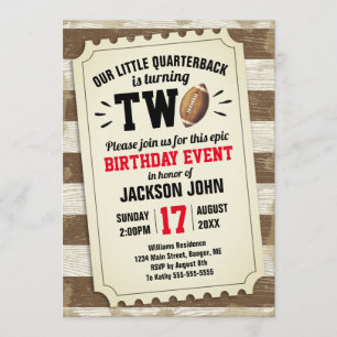 2nd Birthday Sports Football Ticket Rustic Brown Invitation