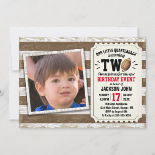 2nd Birthday Sports Photo Football Rustic Brown Invitation