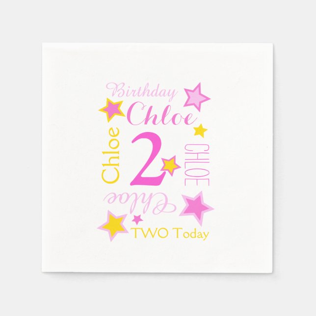 2nd birthday star named graphic yellow pink napkin (Front)